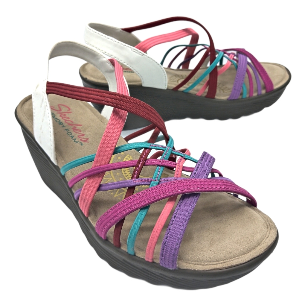 Skechers Parallel Crossed Wires Strappy Wedge Shoe